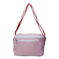 retail seersucker cooler bag pinkbluegreen striped lunch camping bag square food carrier bags with zipper long belt dom103032