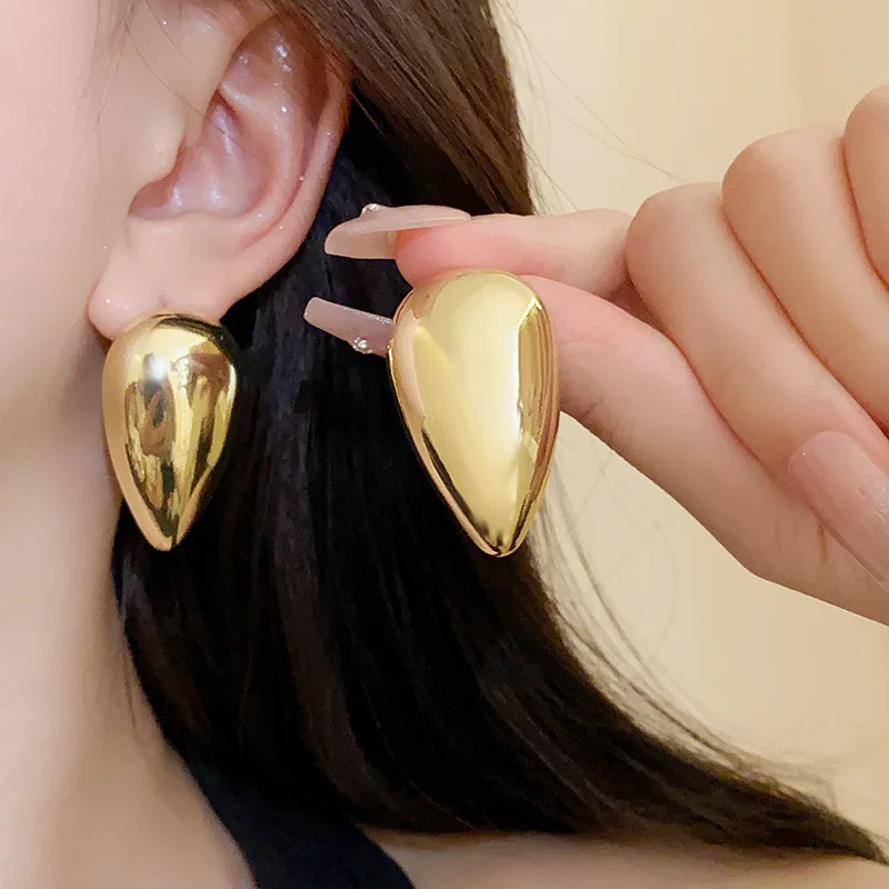 

Stainless Steel Gold Plated Tear Drop Earrings Dupes for Women Lightweight Smooth Metal Waterdrop Hoop Earrings Trendy Jewelry