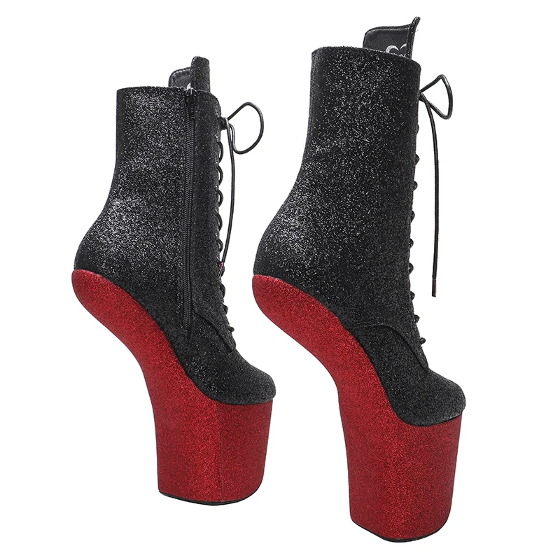 Leecabe Black Upper with Burgundy Platform Ankle Boots Sexy Exotic heelless pole dance shoes
