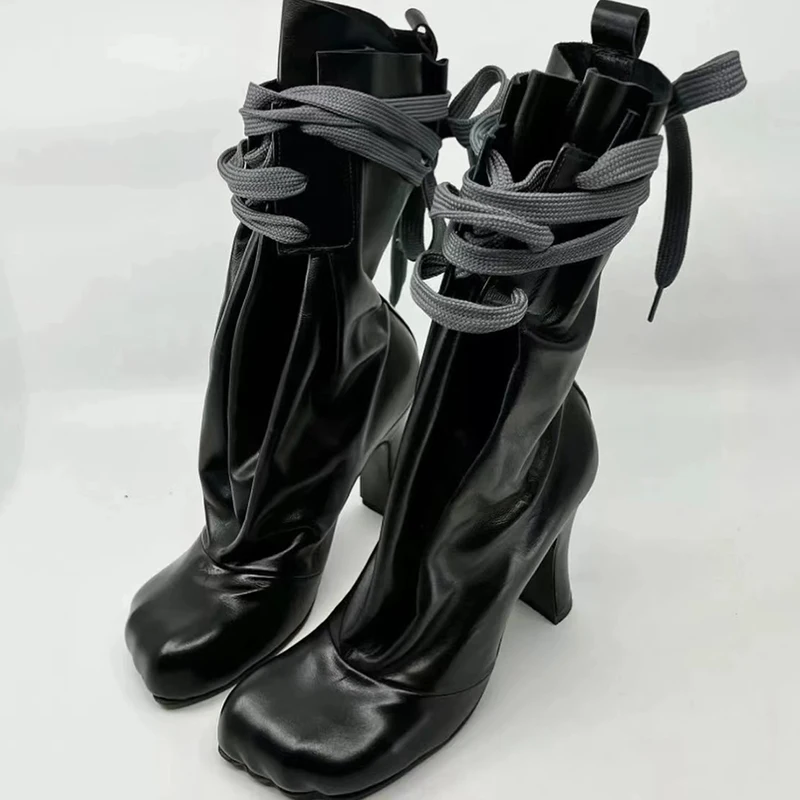 

Новое поступление, зимние женские ботинки из лакированной кожи на массивном высоком каблуке с круглым носком, Модные Дизайнерские однотонн...