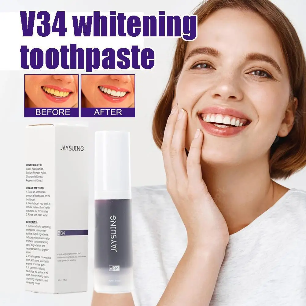 

30ml Dental Remove Plaque Stains Care Toothpaste Tooth V34 Serum Whitening Corrector Purple Teeth Color V1S7