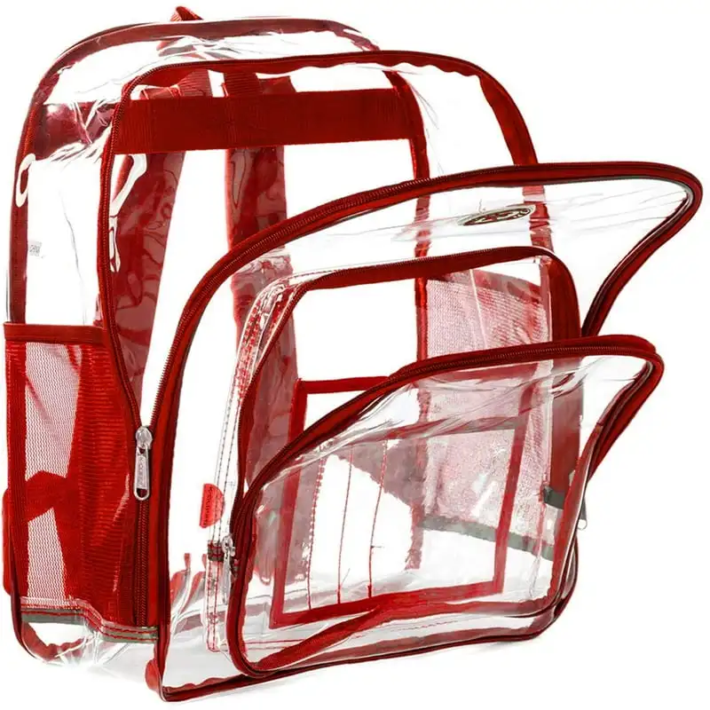 

Heavy Duty Clear Backpack See Through PVC Work Security Bag Transparent Workbag Red