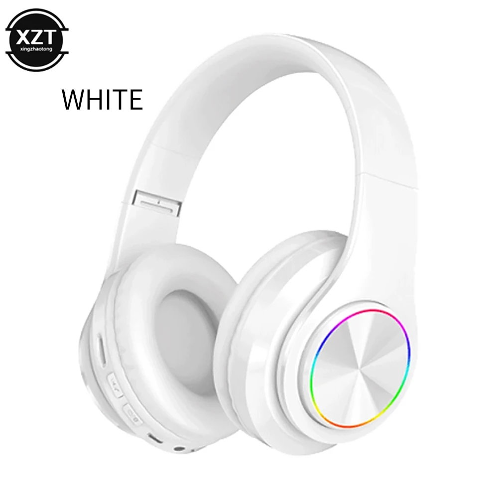 

Portable Built-in FM Wireless Bluetooth-compatible Headphones LED Stereo Sports Headset With MIC Support TF Card Mp3 Player