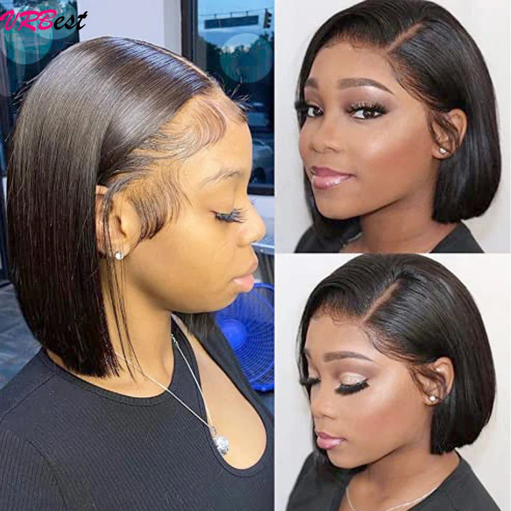 Bob Wig Full Lace Front Human Hair Wigs For Black Women Straight 12A 13x4 HD Transparent Lace Frontal Wigs Square Even Cut Ends