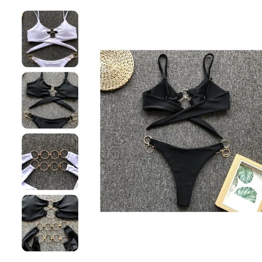 

Новинка, бюстгальтер с вырезами из двух предметов, трусики со средней талией, купальники, удобный купальный костюм с открытой спиной для пут...