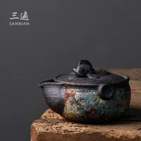 ★★【Handmade】Japanese Rock Mine Aquarius Pot Handmade Firewood Fish Pot Little Teapot Stoneware Tureen Pot