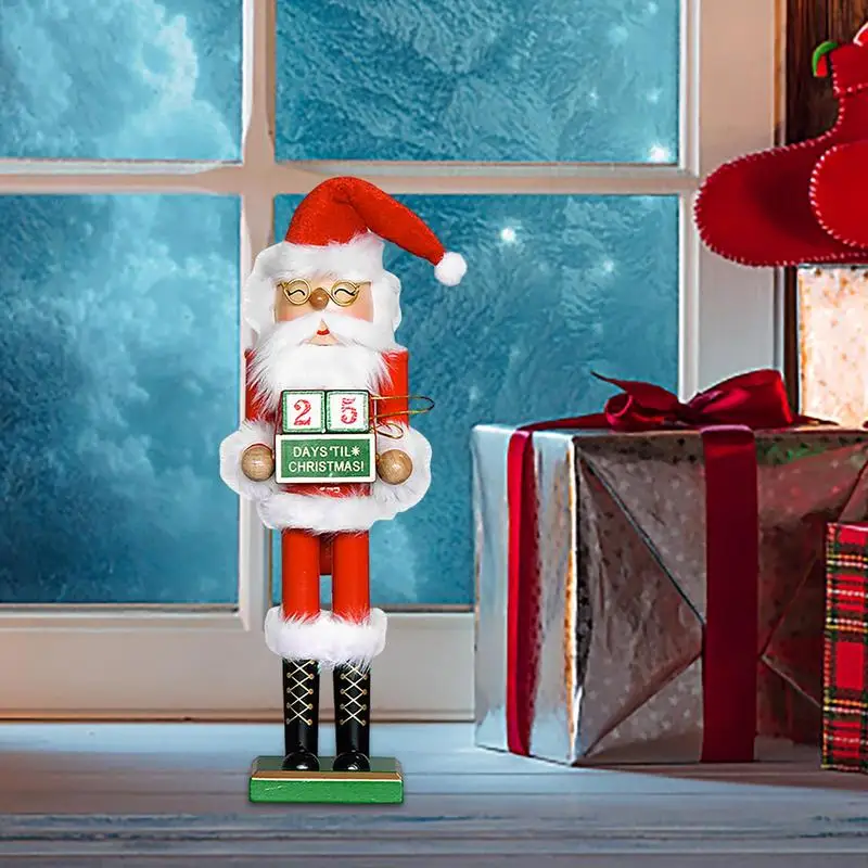 

15-дюймовый Дед Мороз, деревянный гайковёр, фигурки с обратным отсчетом для домашвечерние, настольный Рождественский Декор, детские подарки