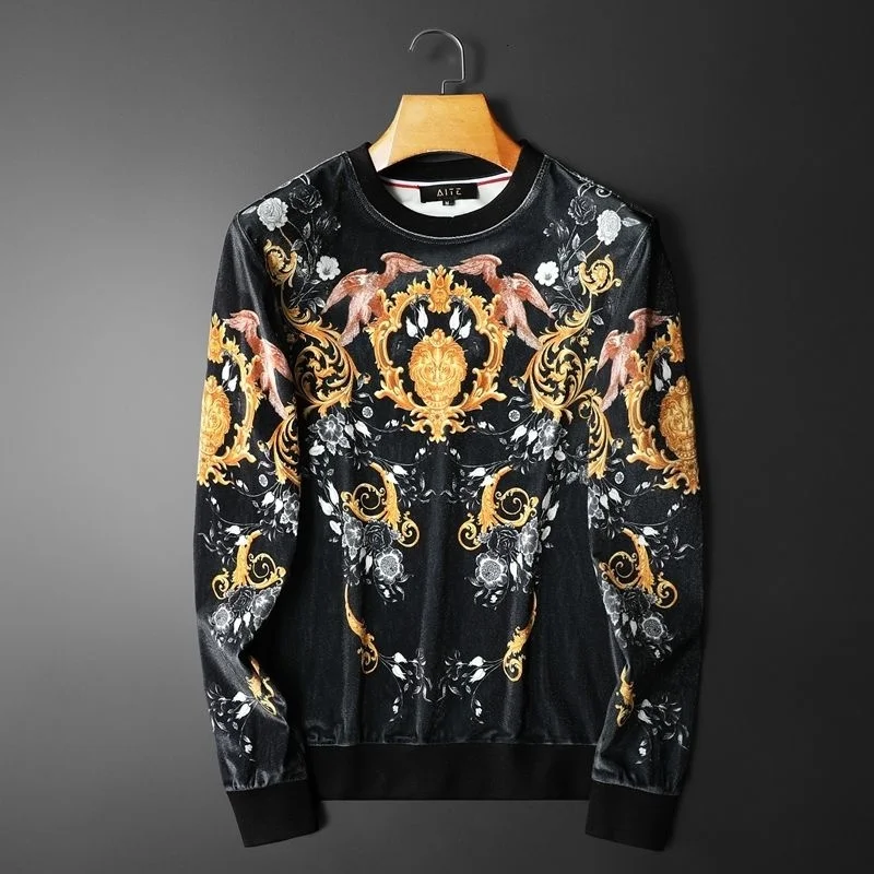 

Korean Black Gold Palace Print Hoodie Sweatshirt Men Leisure Sweat Homme Men's Streetwear Chandal Hombre Completo