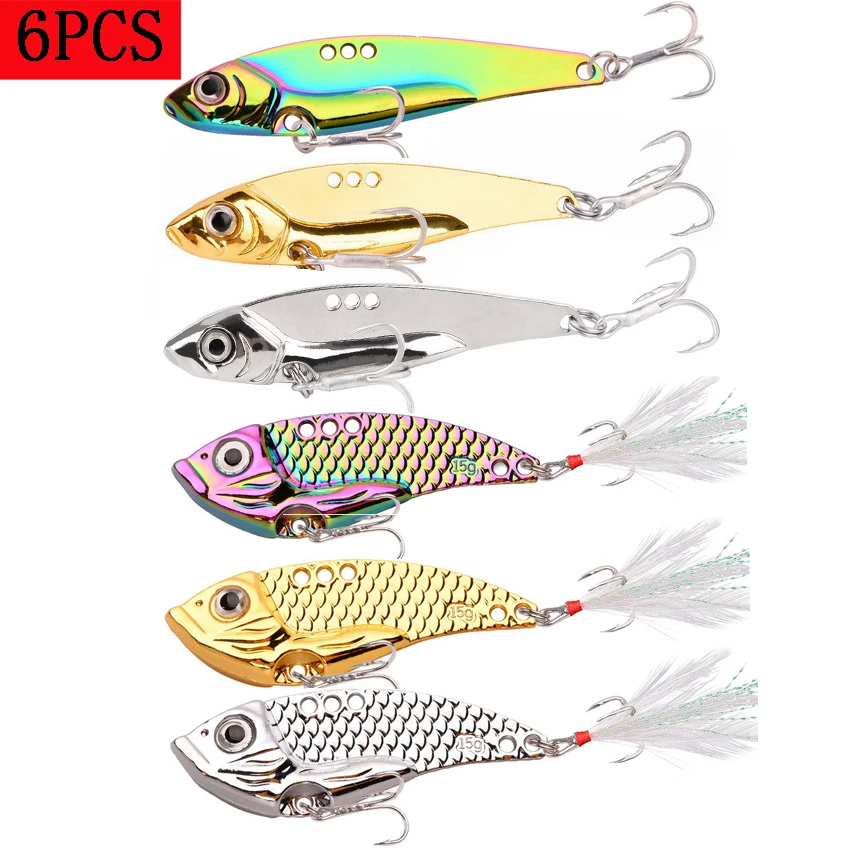 6PC 3D Eyes Metal Set Vib Blade Lure 7/10/12/15G Sinking Vibration Baits Artificial Vibe for Bass Pike Perch Sinking Fishing Jig