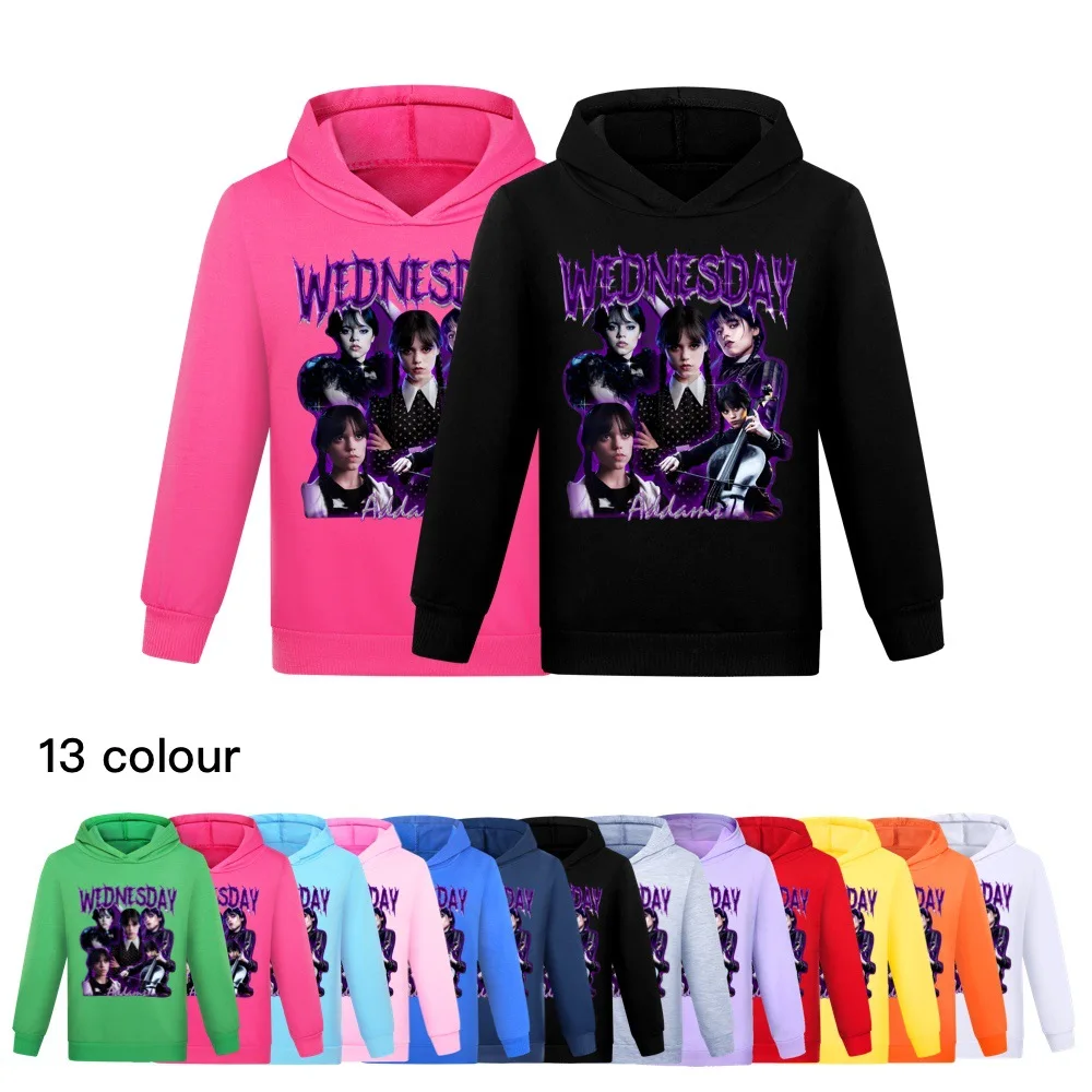 

Wednesday Addams Family Sweatshirts Kids Children Hoodies Autumn Spring Top Fashion Girls Boys Pullover Clothes 2-16Years