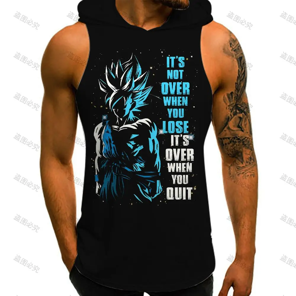 Мужской жилет с капюшоном Dragon Ball Z черный спортивный без рукавов майка для бега Y2k