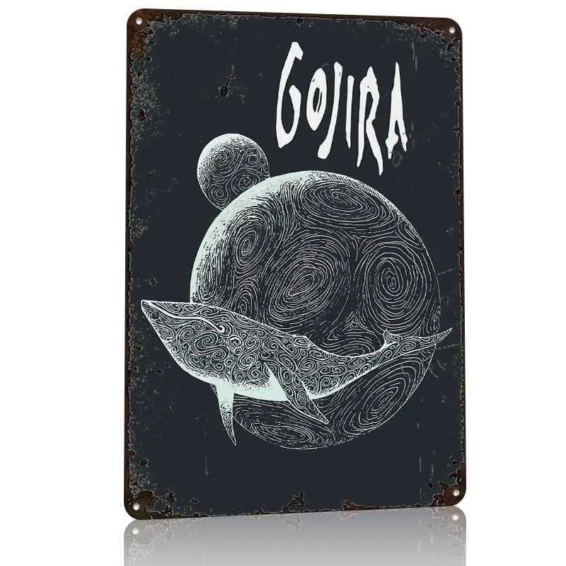 Фото Иллюстрация кита и луны Gojira, 3D-печатный текстурный постер, персонализированное настенное искусство, ретро-металлические таблички для декора гаража №3