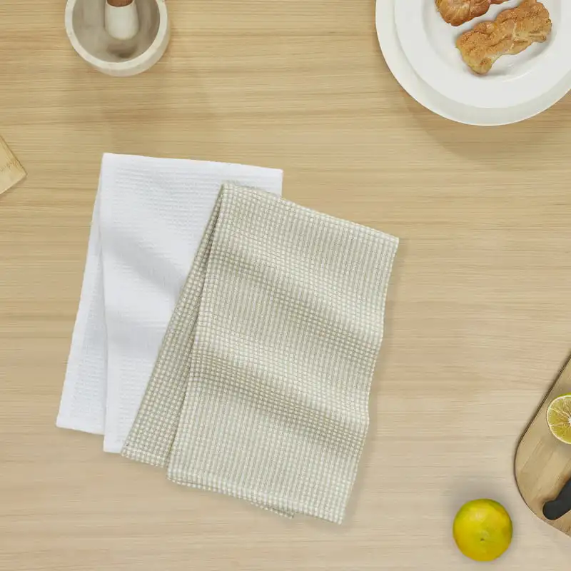 

Premium Quality Soft and Absorbent 16"x28" White Cotton Waffle Textured Kitchen Towels, 2 Pieces Set.