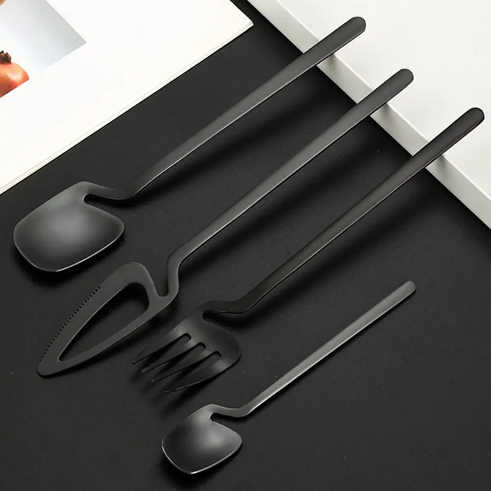 Accessories Reusable Matte For Ice Cream Soup Coffee Cutlery Black Dinnerware Set Knife Spoon Fork Tableware Set