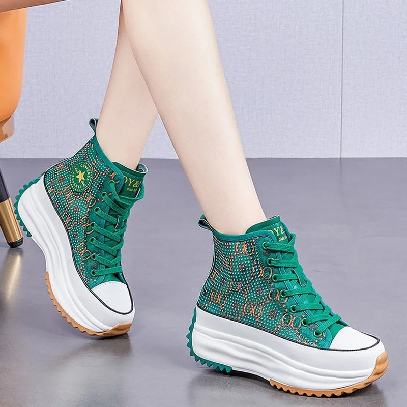 

2022 High Top Platform Wedge Casual Shoes Women Autumn Flat Bottom Leather All-match Women's Shoes Women's Shoes Sneakers E347