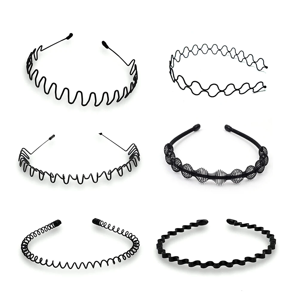 

Hoop HairBand Wave Shaped Hairband Face Washing Headdress Unisex Hair Hoop Black Metal Spiral Headband Men Women