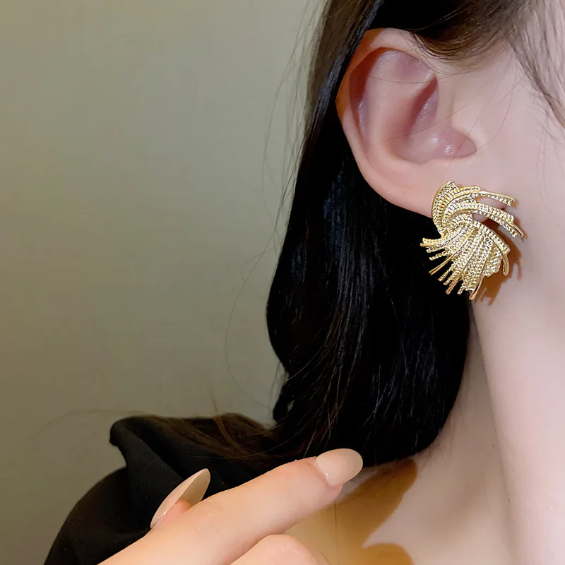 1pcs silver needle exaggerated metal sense earrings female light luxury niche senior earrings personality new wave unique