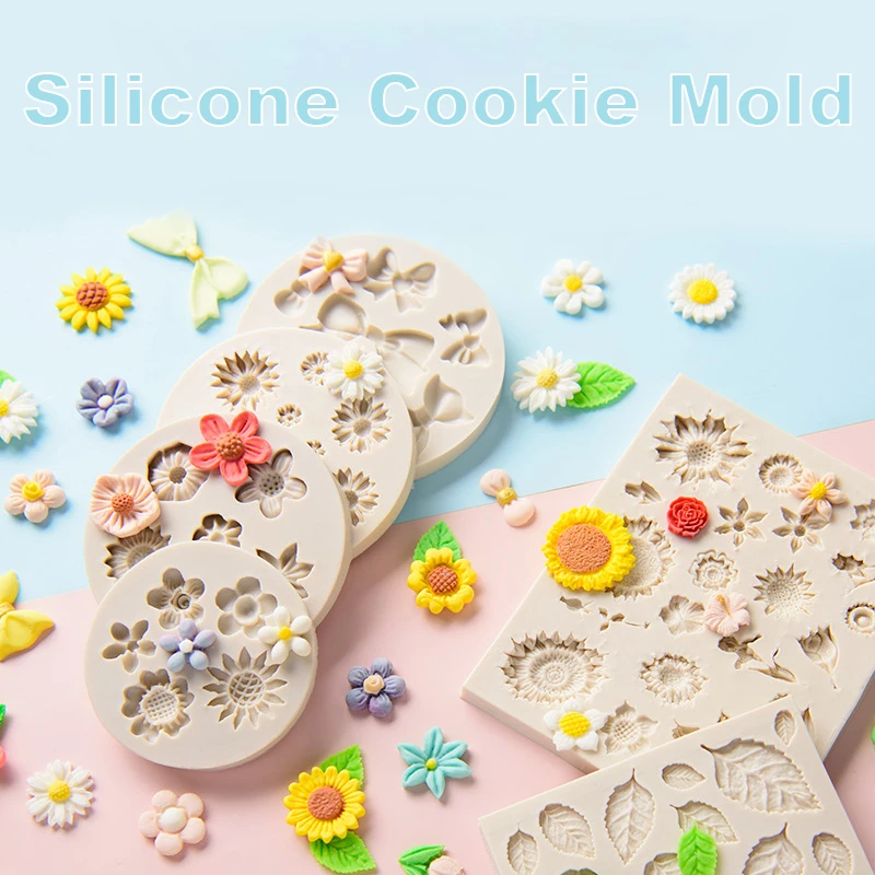 Cookie Silicone Mold Cartoon Heart Flower Leaves Uppercase Bows Shape Chocolate Biscuit Cake Decorating Tools DIY Fondant Forms