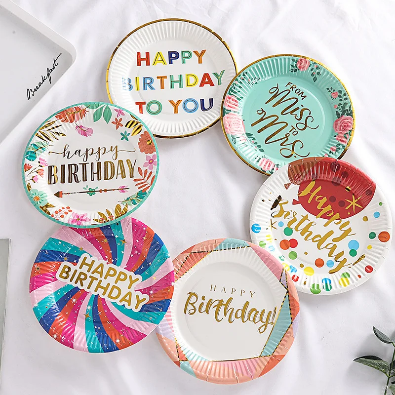 

10pcs 7 Inch Color Bronzing Birthday Party Disposable Paper Plates Baby Shower Tableware Party Supplies Birthday Decoration