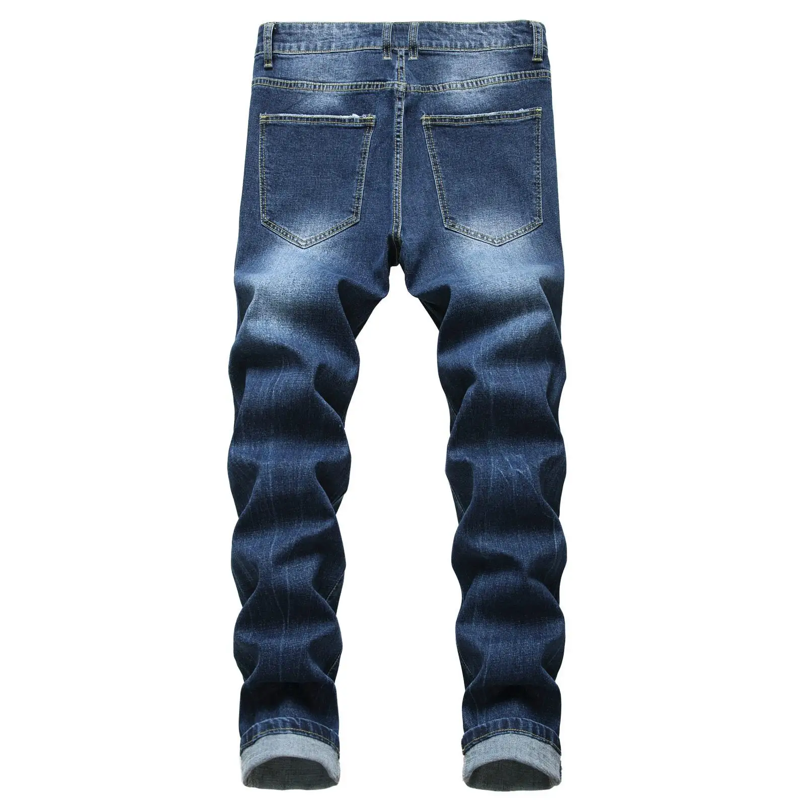 2023 Casual Streetwear Style Men's Ripped Jeans Blue Straight Fashion Brand Ripped Holes Skinny Denim Pants Free Shipping