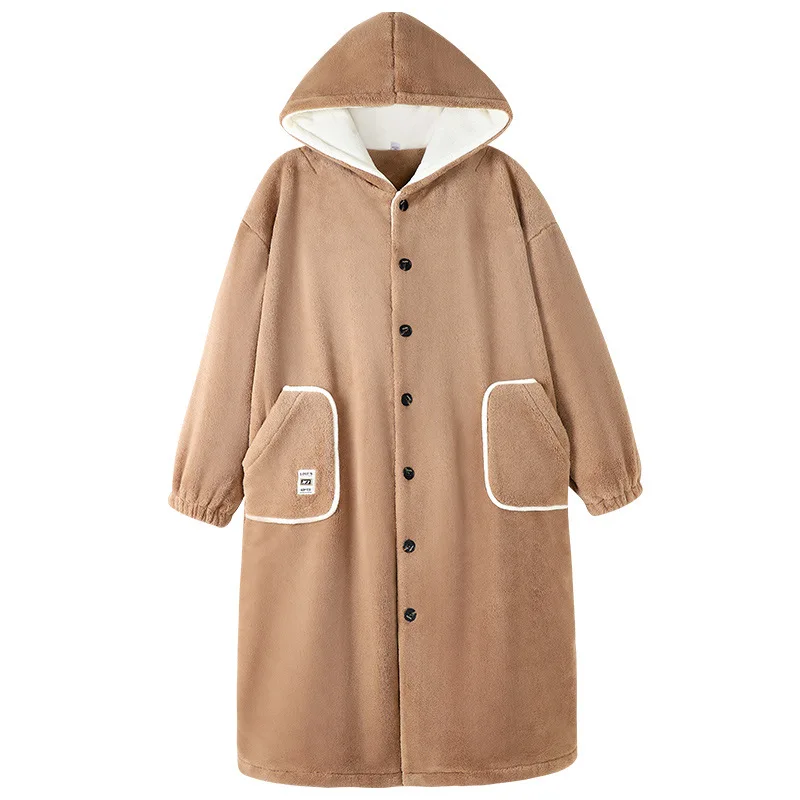 Мужская зимняя одежда для сна с капюшоном плотный фланелевый теплый плюшевый