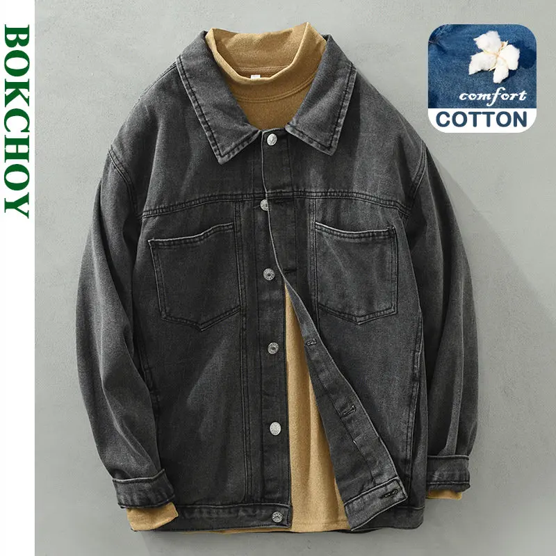 

2022 Autumn Winter New Denim Jacket Men Streetwear Casual Comfortable Cotton Vintage Loose Cargo Multi-pocket Men Clothing C5193