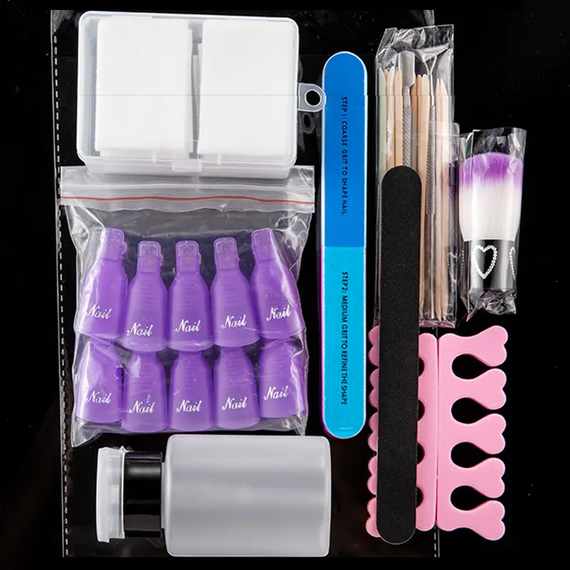 

Nail Gel Remove Tool Kits Polish Remover Cotton Cleaner Wipes Dead Skin Push Soak Off Caps File Separating Bottle Nails Care Set