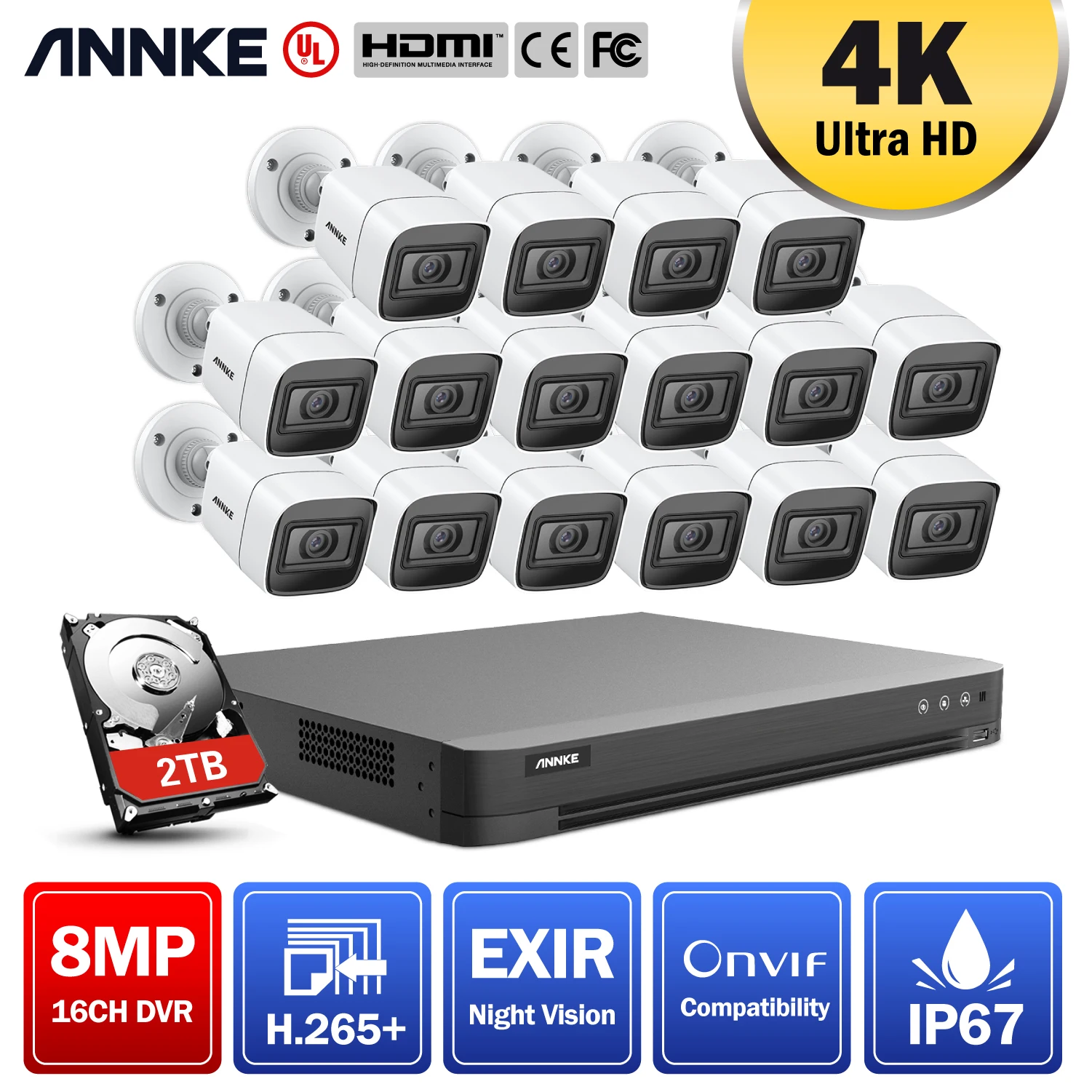 

ANNKE 4K Ultra HD 16CH H.265+ DVR CCTV Camera Security System 8MP IP67 Waterproof Outdoor Night Vision Video Surveillance Kits