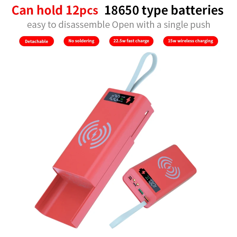 

12*18650 Battery Storage Boxes 18650 Flat Head Battery Holder DIY Removeable Box Power Bank Charging Case LEDs Mobile Phone