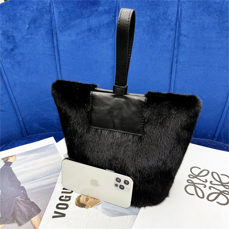 Women's European and American Fashion Fur Handbag Imported Mink Fur Bag Simple Large Capacity One Shoulder Oblique Straddle Bag