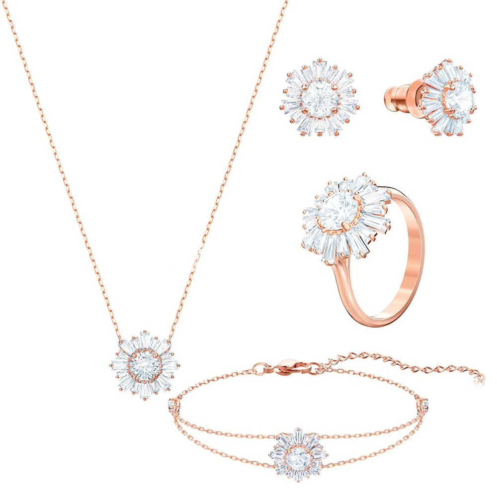 

SWA New Sunshine Sun Flower Necklace Set Female Rose Gold Zircon To Send Mom His Girlfriend Jewelry Gift Best Choice