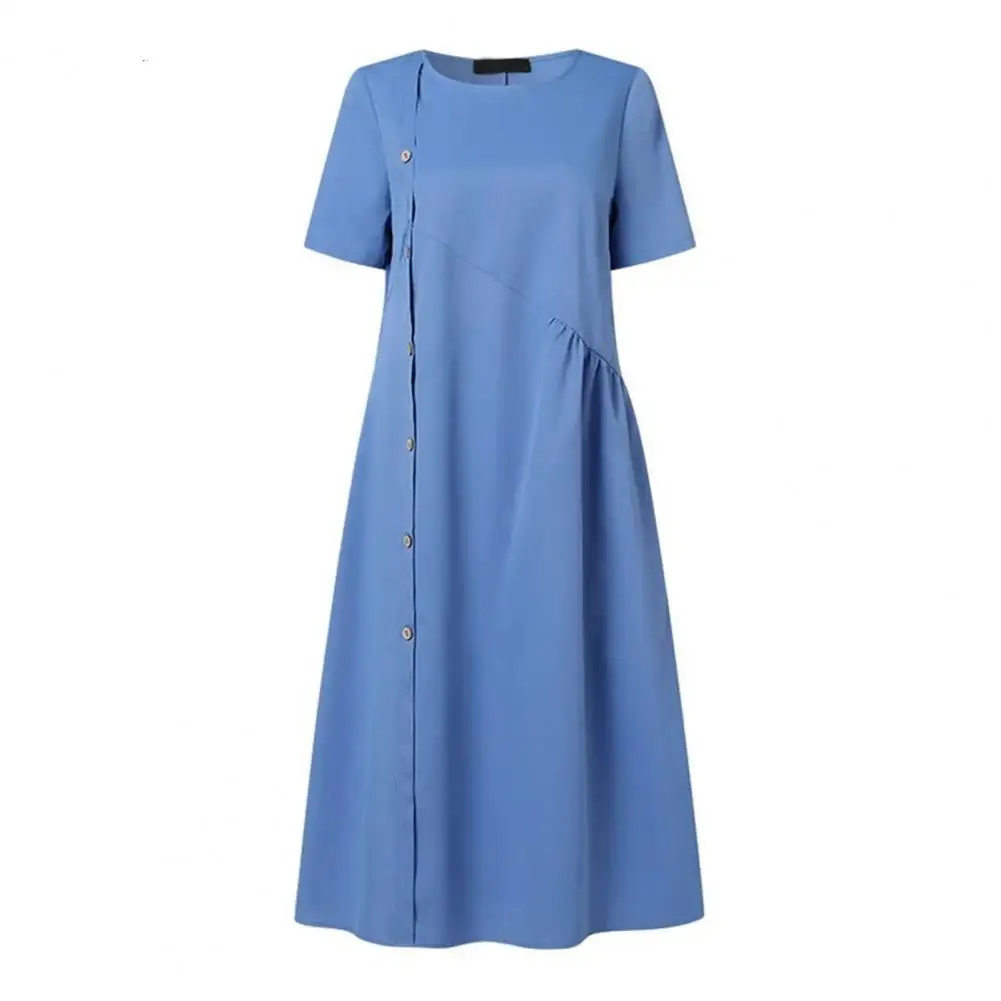

Women Midi Dress Solid Color Beach Dress Breathable Plus Size Lady Summer Dress