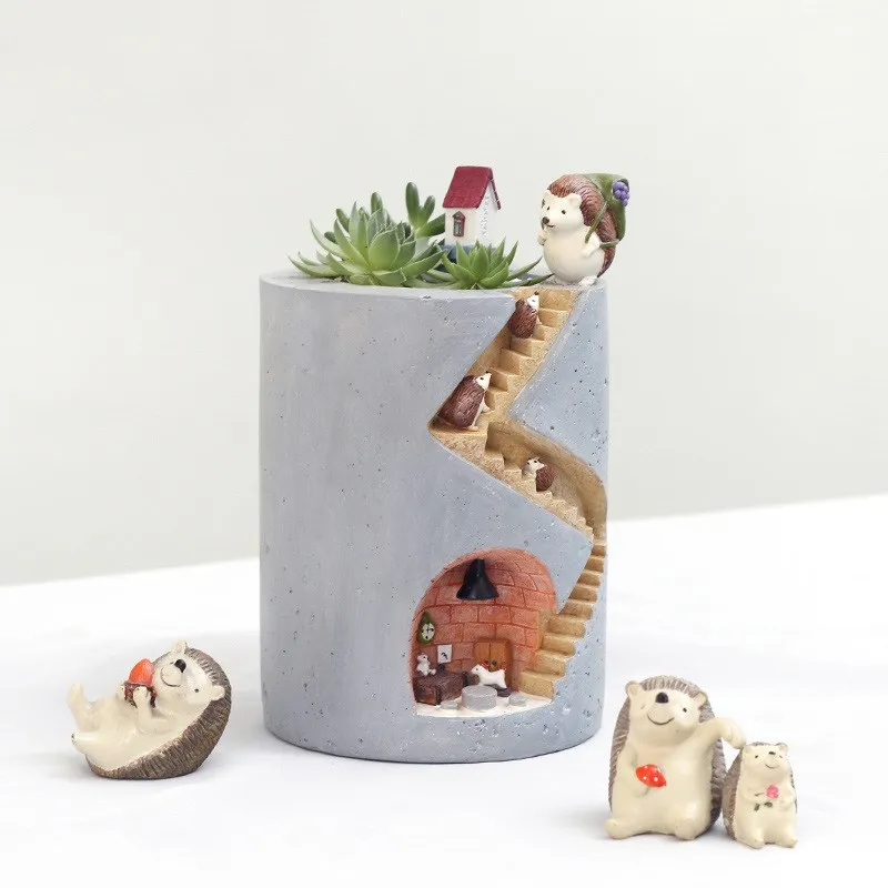 

Creative Animal Resin Bloempot Vetplanten Planter Water Planten Container Konijn Egel Decoratieve Pot Desktop Ornament