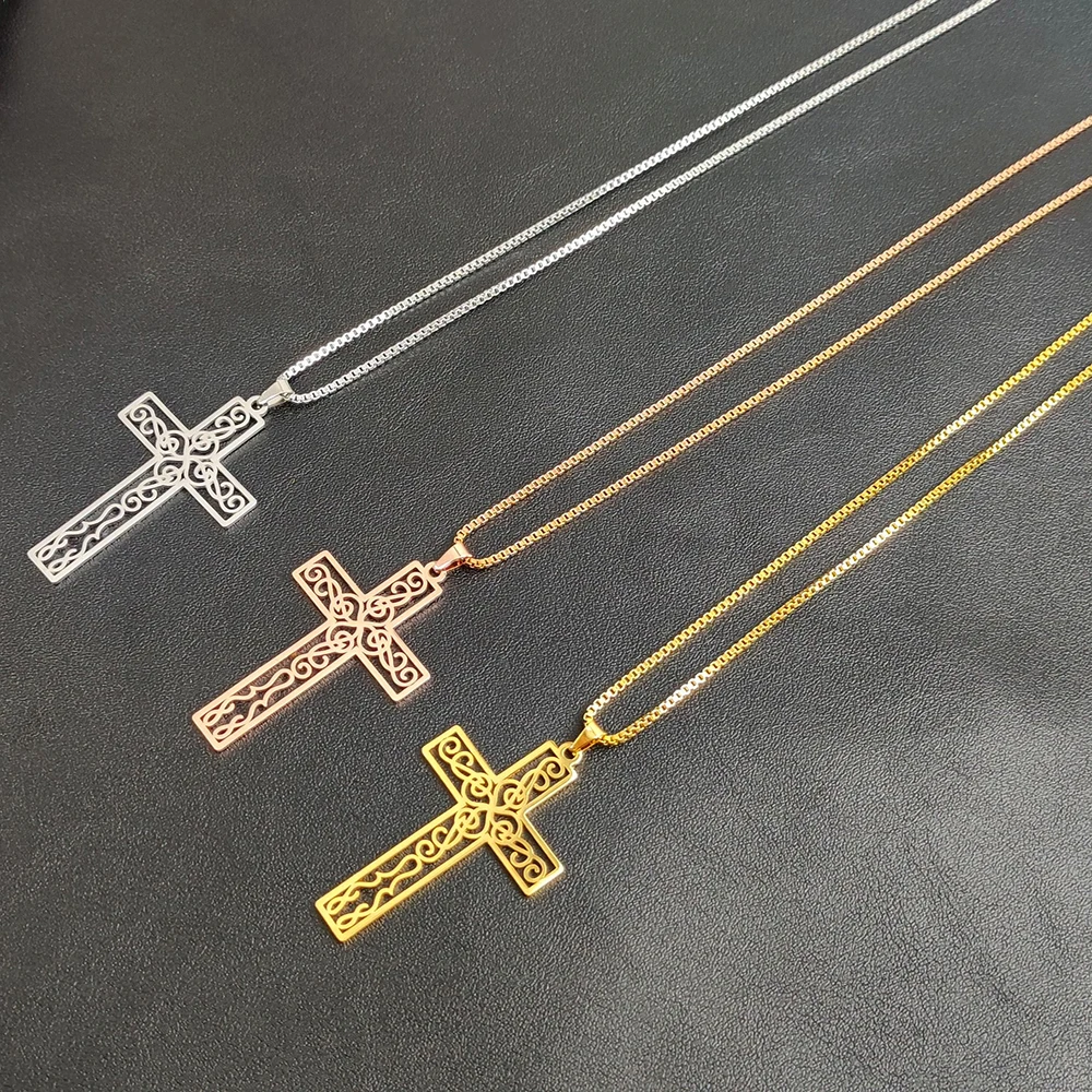 

Fashion Cross Necklace Women Men Stainless Steel Christian Charm Necklace Boys Girls Punk Hip Hop Friendship Jewelry Gifts