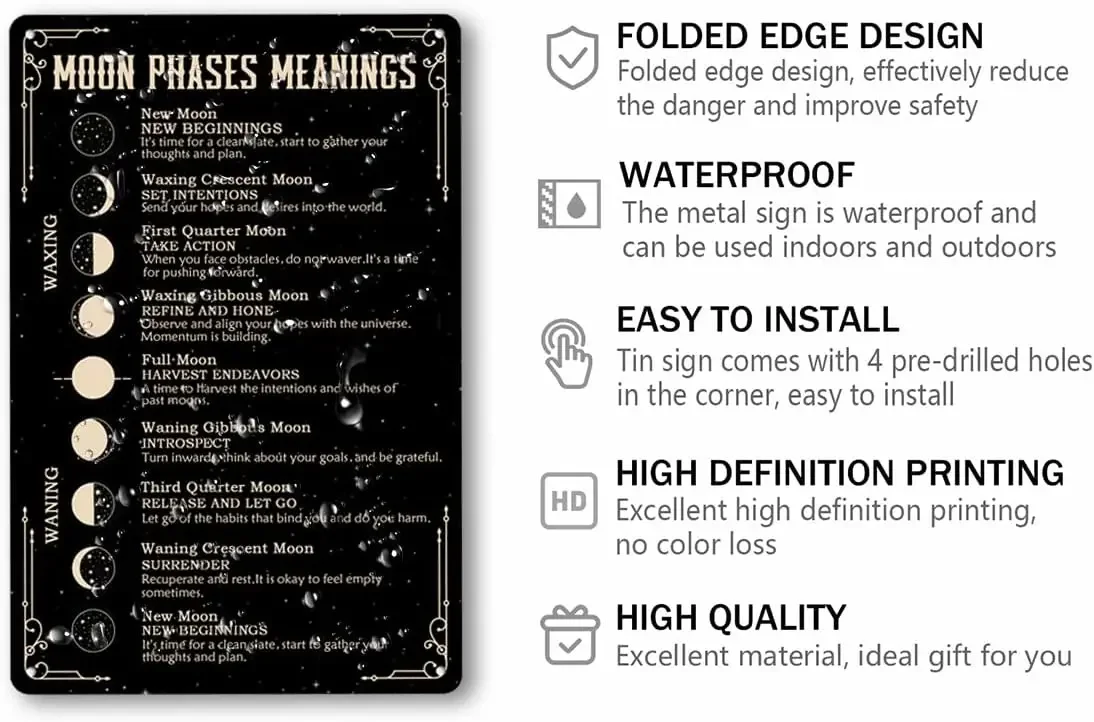 Ведьмовство Фаза Луны Табличка Металлическая Волшебная Вывеска Для Домашнего