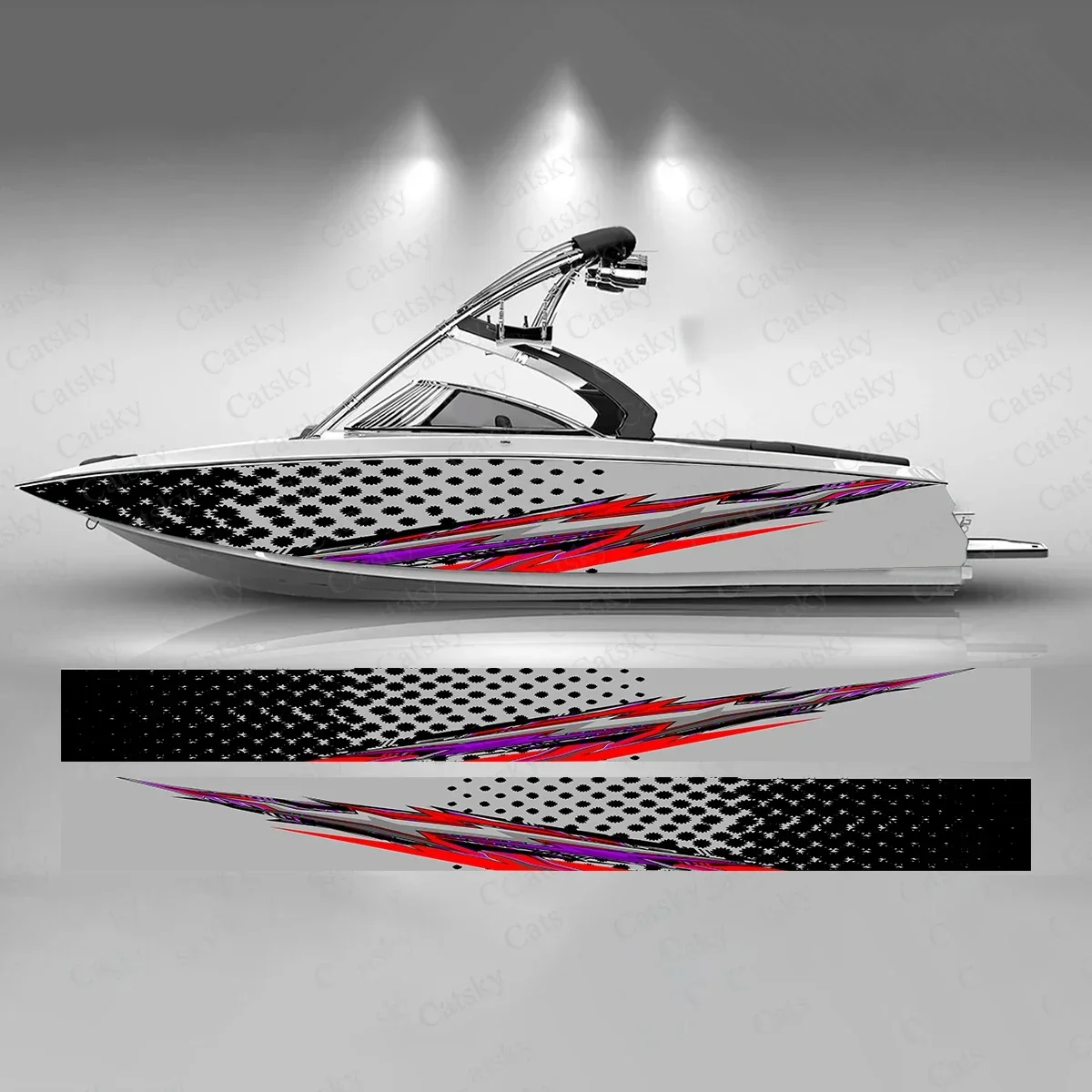 Красная полоса черная точка красочная наклейка на лодку модная с рыбой виниловая