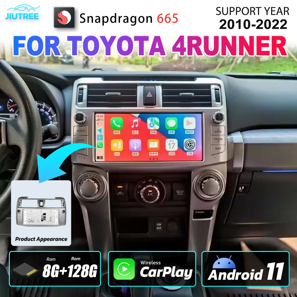 

2din Snapdragon 665 для Toyota 4runner 2010-2022 Android 11 автомобильный радиоприемник, мультимедийный плеер, навигация для Carplay, головное устройство GPS, стерео