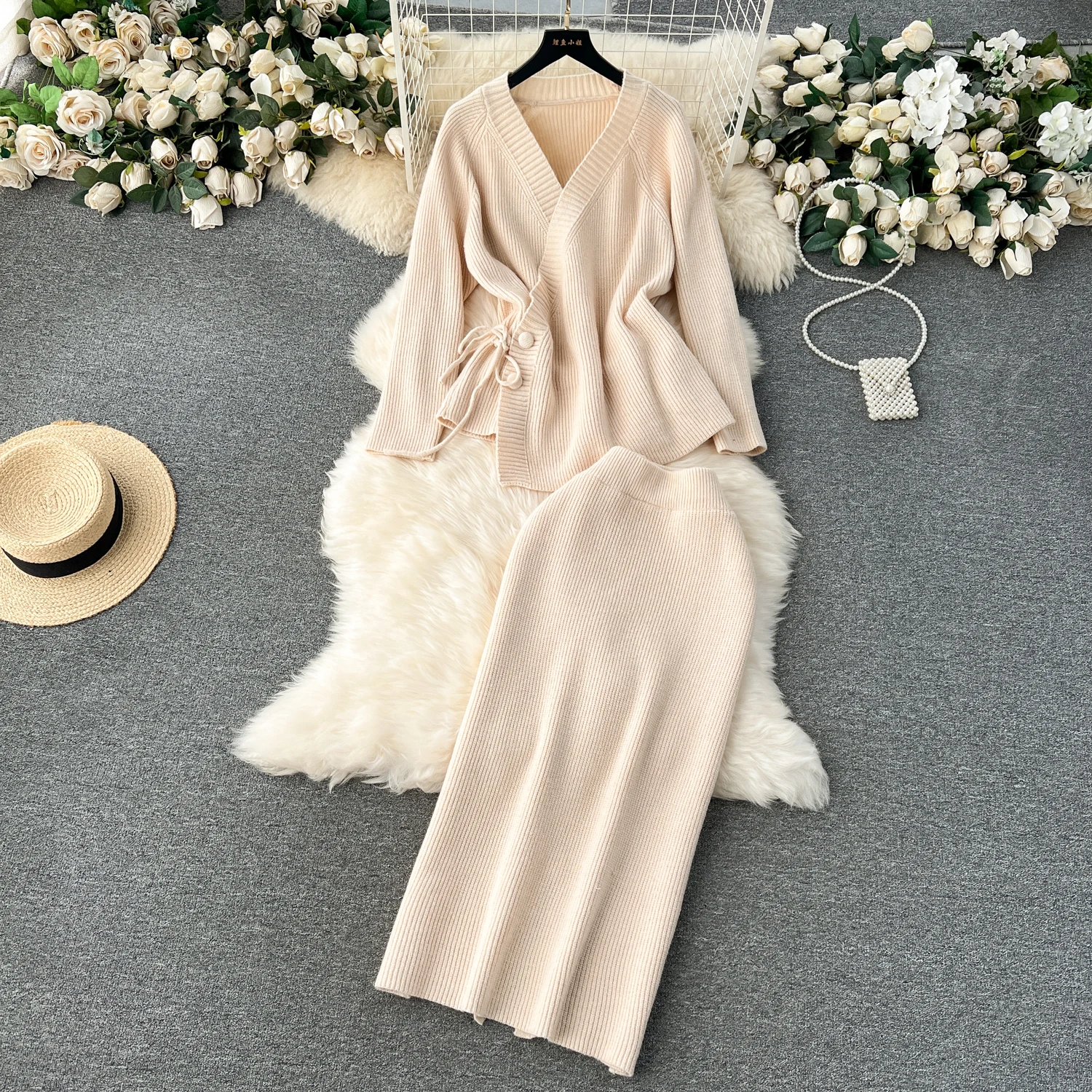 Женская система простой ленивый стиль однотонный высококачественный вязаный