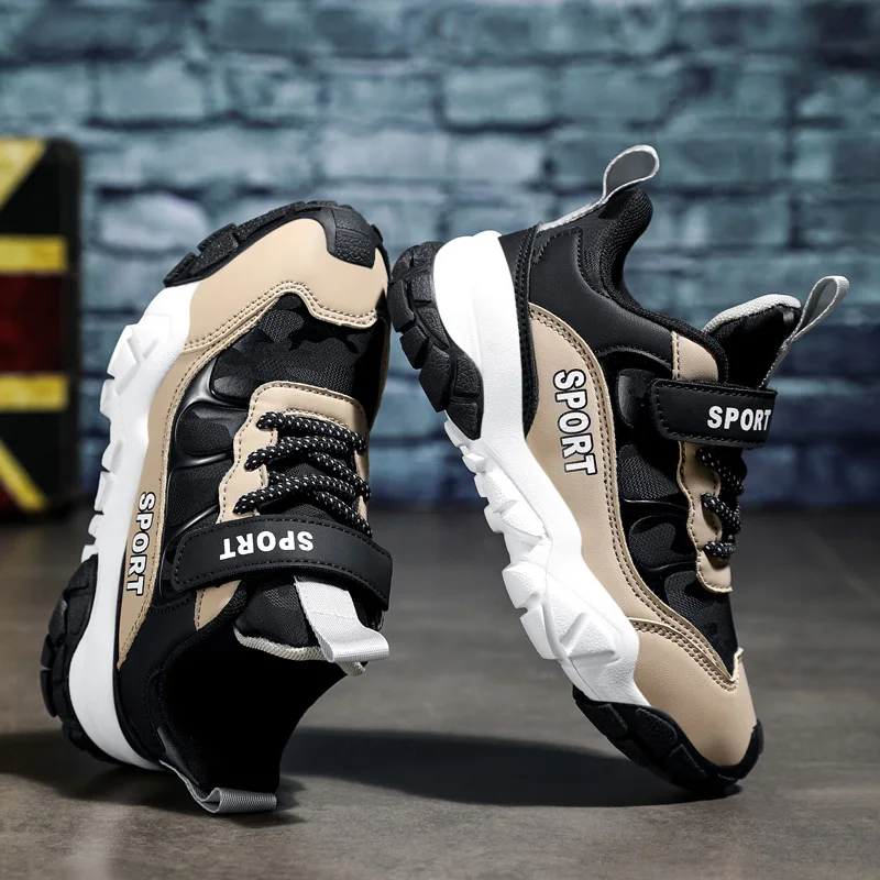 Children PU Breathable Sneakers 2022 Boys Girls Running Outdoor Sneakers Breathable Soft Bottom Kids Lace-up Jogging Shoes