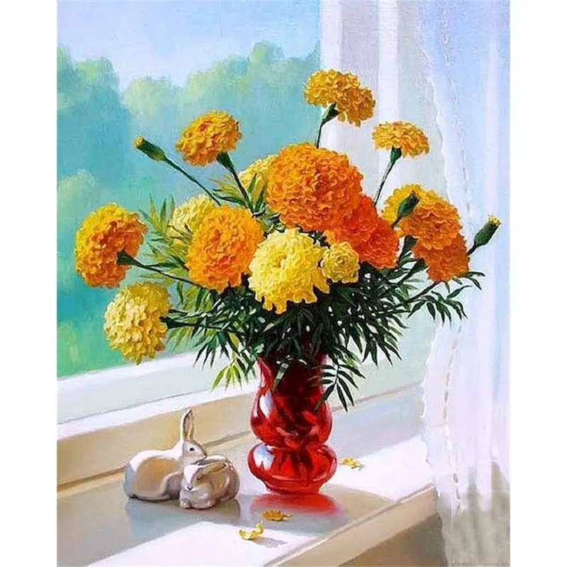 

GATYZTORY акриловая краска по номерам, Подарочная Раскраска по номерам, Цветочная ваза, ландшафт, искусственная роспись, домашний декор, художес...
