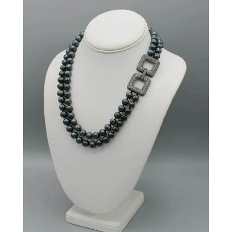 

Hand knotted nelace 8-9mm bla freshwater pearl micro inlay zircon square clasp 45-48cm fashion jewelry