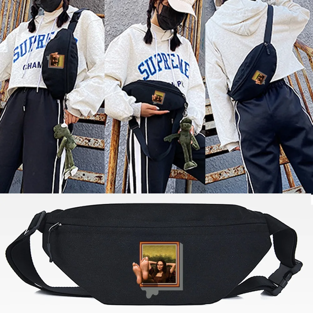 

Funny Mona Lisa Print Waist Bags Cross Shoulder Sport Chest Bag Daily Tote Bag Fashion Unisex Handbags Fitness Mobile Phone Bag