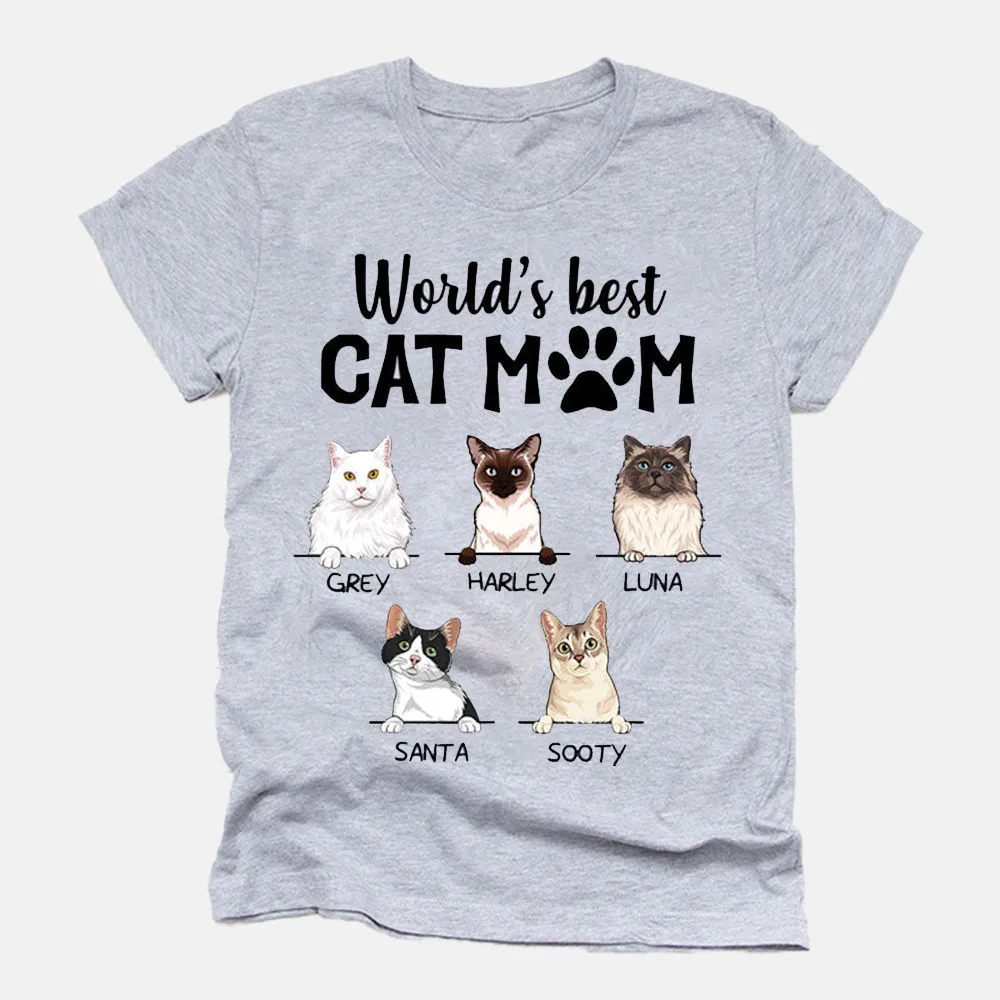 

Graphic T Shirts World's Best Cat Mom, Custom Shirt, Personalized Gifts for Cat Lovers
