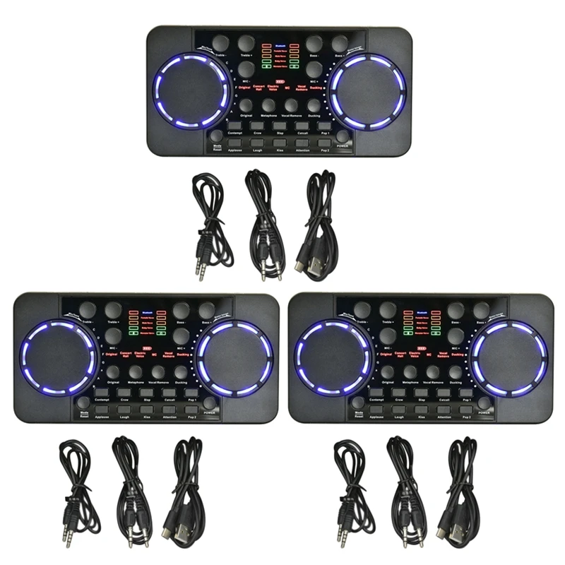 

3X V300 PRO Sound Card 10 Sound Effects Bluetooth Noise Reduction Audio Mixers Headset Mic Voice Control For Phone PC