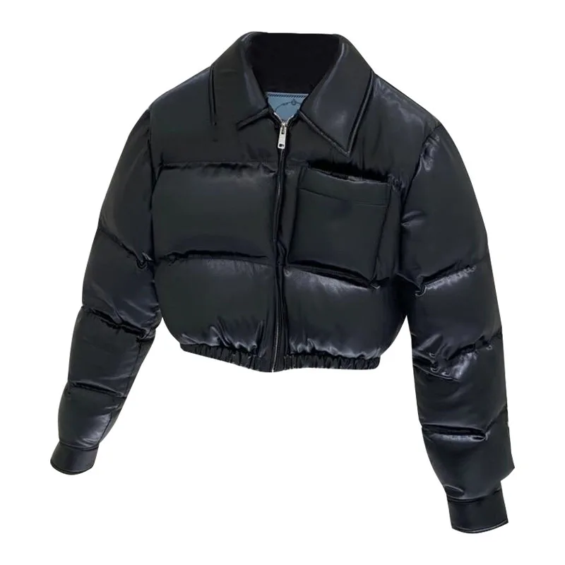 Casual Thickened Cropped Down Jacket Female 2022 Autumn and Winter Loose Fashion Woman Long Sleeve White Duck Down Puffer Coat