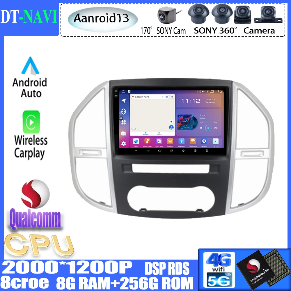 

Автомобильный радиоприемник Qualcomm Android13 для Mercedes Benz Vito 3 W447 2014-2020, мультимедийный видеопроигрыватель, навигация GPS WIFI 4G BT No 2 din
