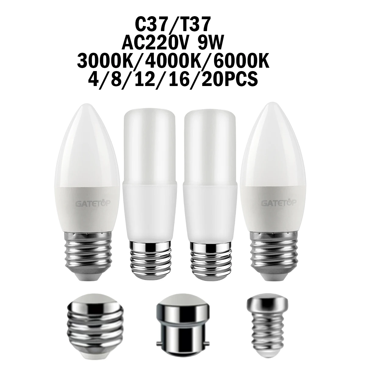 

LED Bulb 4-20Pcs T37/C37 9W E27/E14/B22 AC220V 3000K-6000K No Strobe High Lumen CRI 80+ Light for Home, Office Lighting