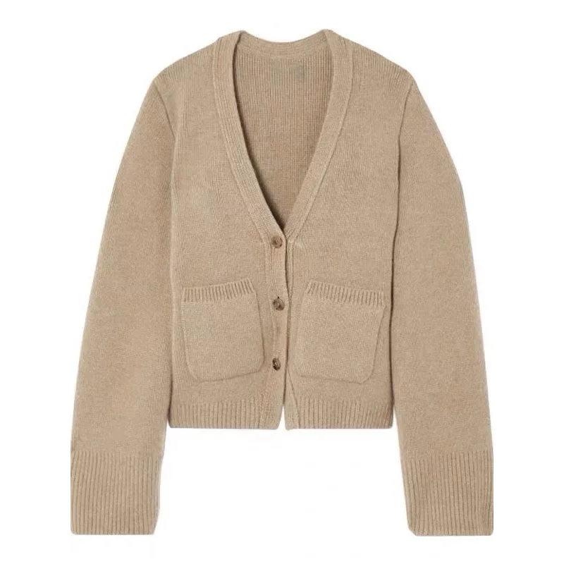 Женский свитер классический однотонный дизайнерский шерстяной кардиган с