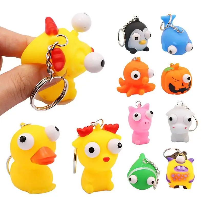 

Fidget Toy Keychain Cute Animal Squeeze Toy Keyring Mochi Squish Toy Pop Out Eyes Easter Party Favors Classroom Priz