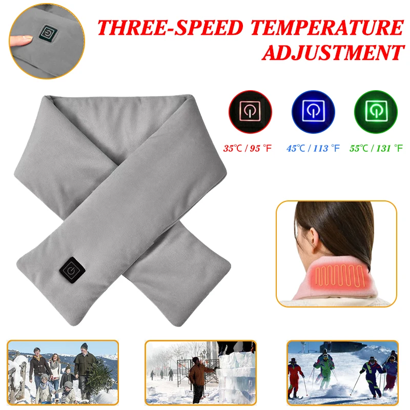 

Шарф с подогревом от USB для женщин и мужчин, шарфы с машинным подогревом 3 режима, Регулируемые моющиеся зимние теплые шарфы с электрическим ...